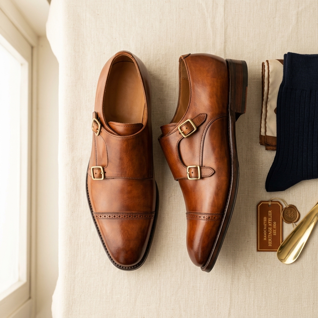 Cognac Monk-Strap Dress Shoes