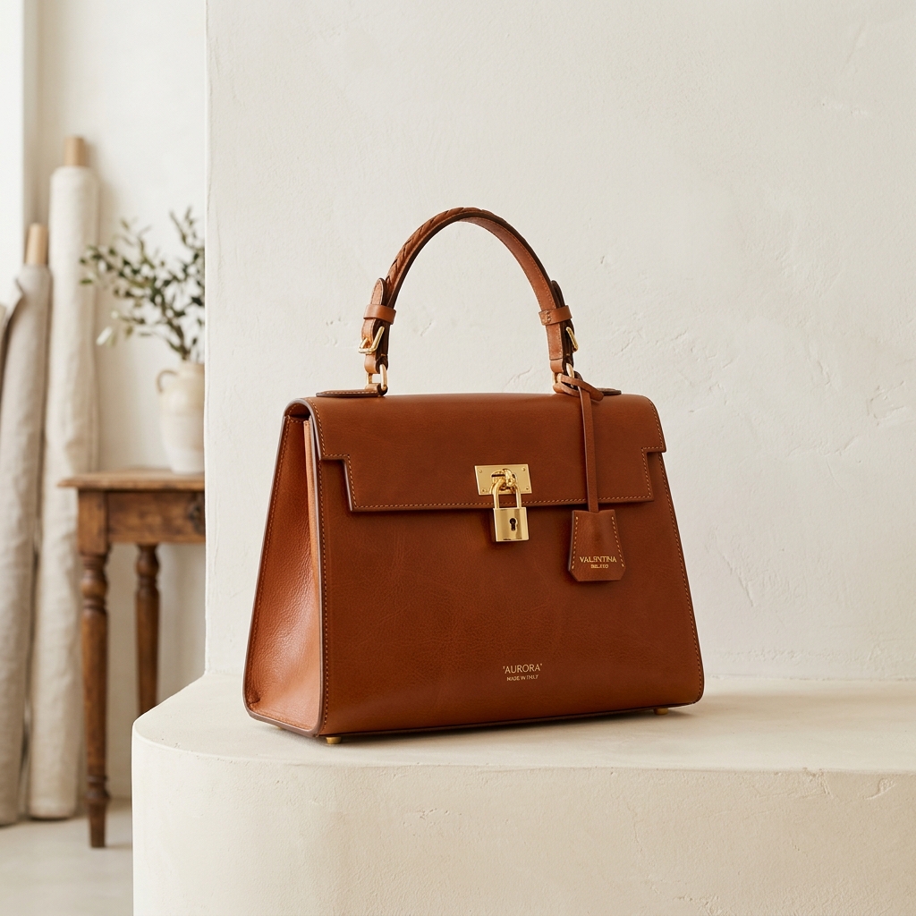 Cognac Structured Top-Handle Bag